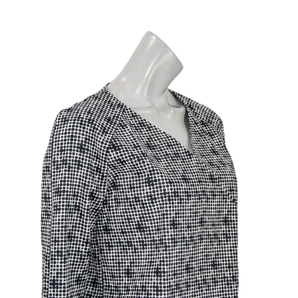 KATE SPADE V-neck Blouse White Black geo polka dot size 4